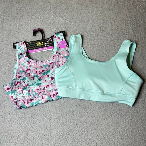 Athletic Works Bra Girls XXL Multicolor 2 Pack High Neck Keyhole Sports‎ Bra NEW - Picture 1 of 9
